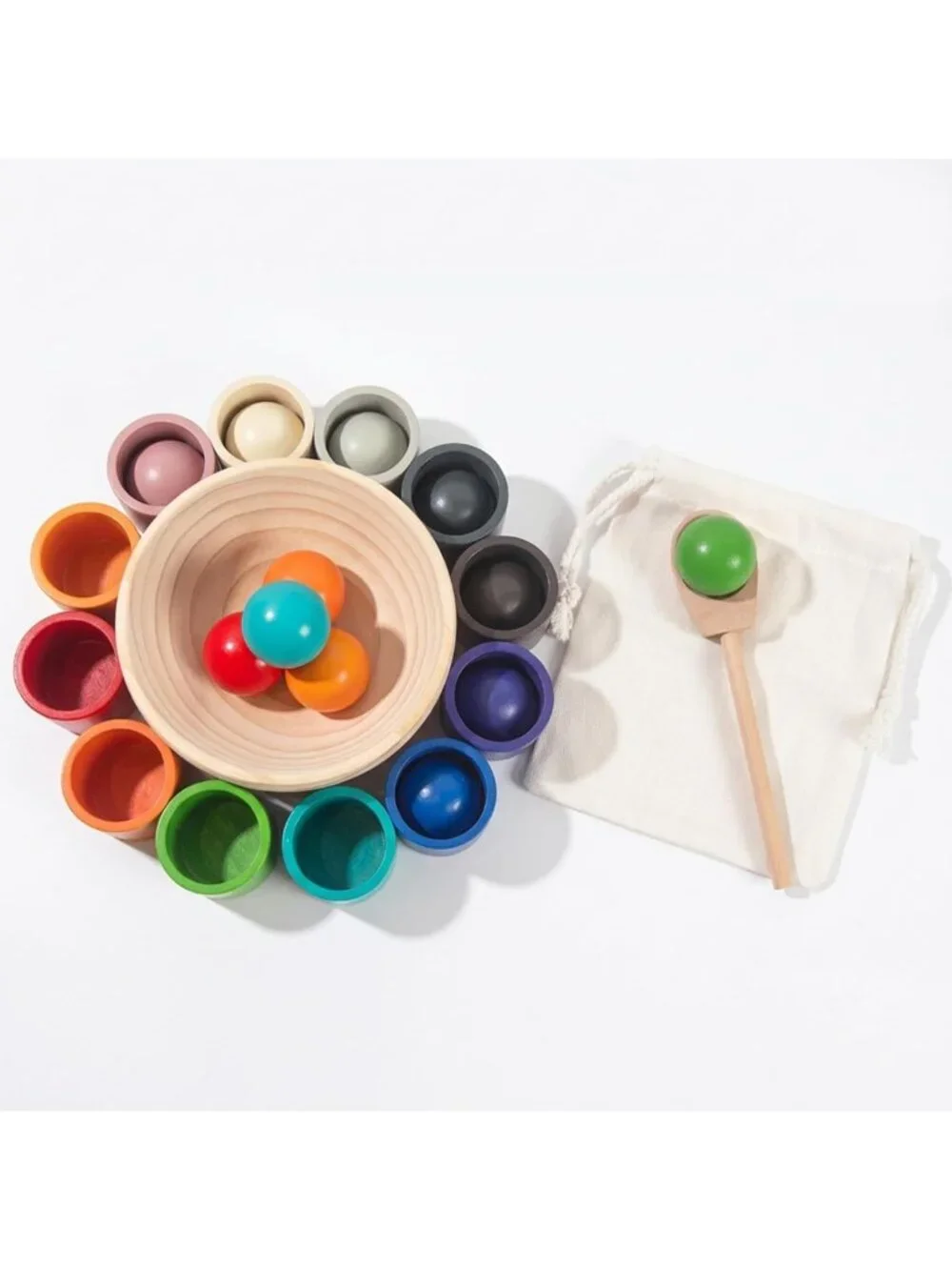 Colorful Rainbow Balls in Cups | Montessori Toddler Learning Toy for 3+ Kids